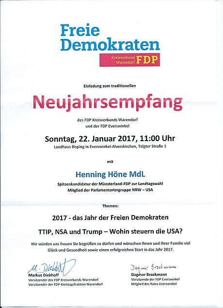 Einladung zum Neujahrsempfang der FDP